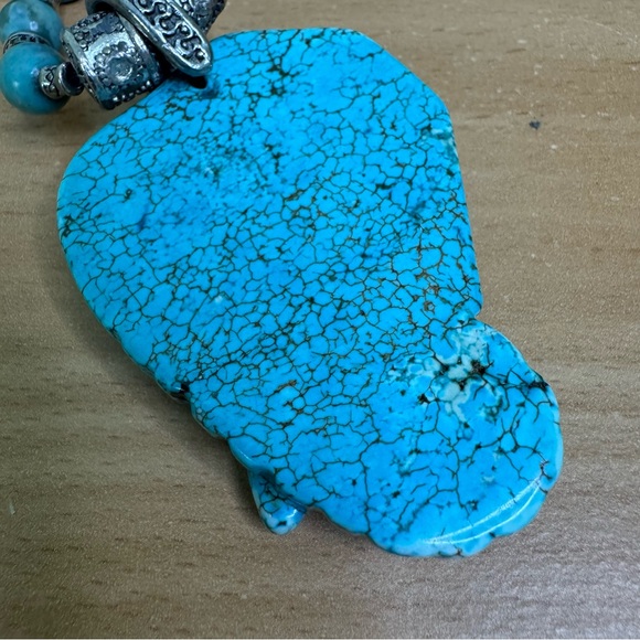 Faux Turquoise Chunky Bohemian Necklace With Pendant 22” - Picture 2 of 9